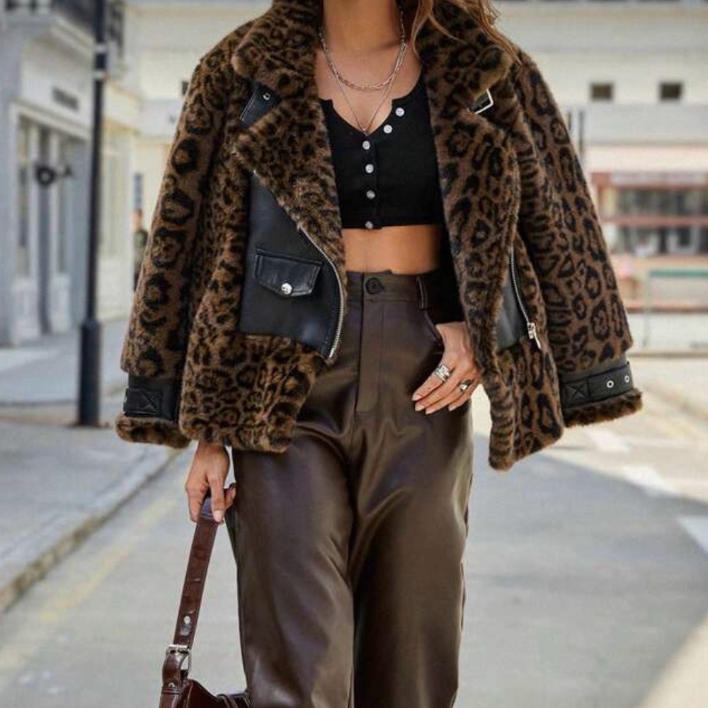 Leopard fur and leather jacket. Like new! Worn once.